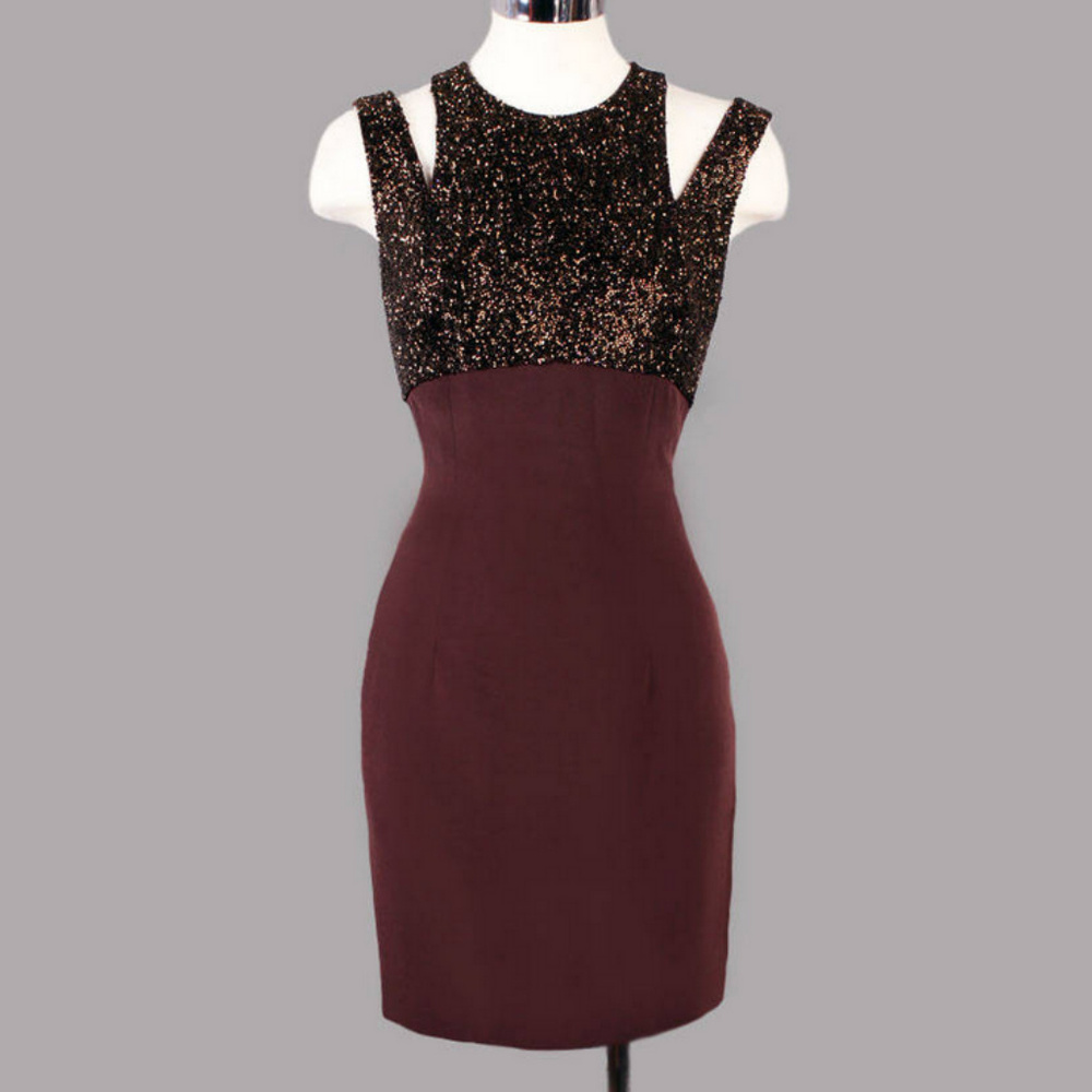 OLEG CASSINI BEADED COCKTAIL Evening DRESS Brown